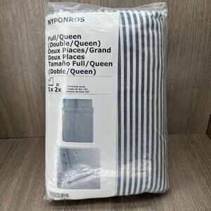Ikea NYPONROS Duvet Cover Set Queen Size 2 Pillowcase Cotton Striped Gray White